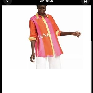 Isaac Mizrahi For Target Women's  Colorblock Long Sleeve Silk Blouse Size M